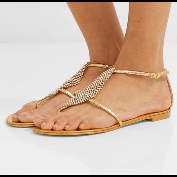 giuseppe zanotti NIB gold leather & crystal sandal - Picture 9 of 14